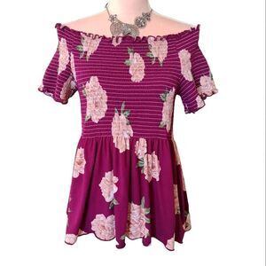 Elegant Floral Off-Shoulder Blouse - Purple